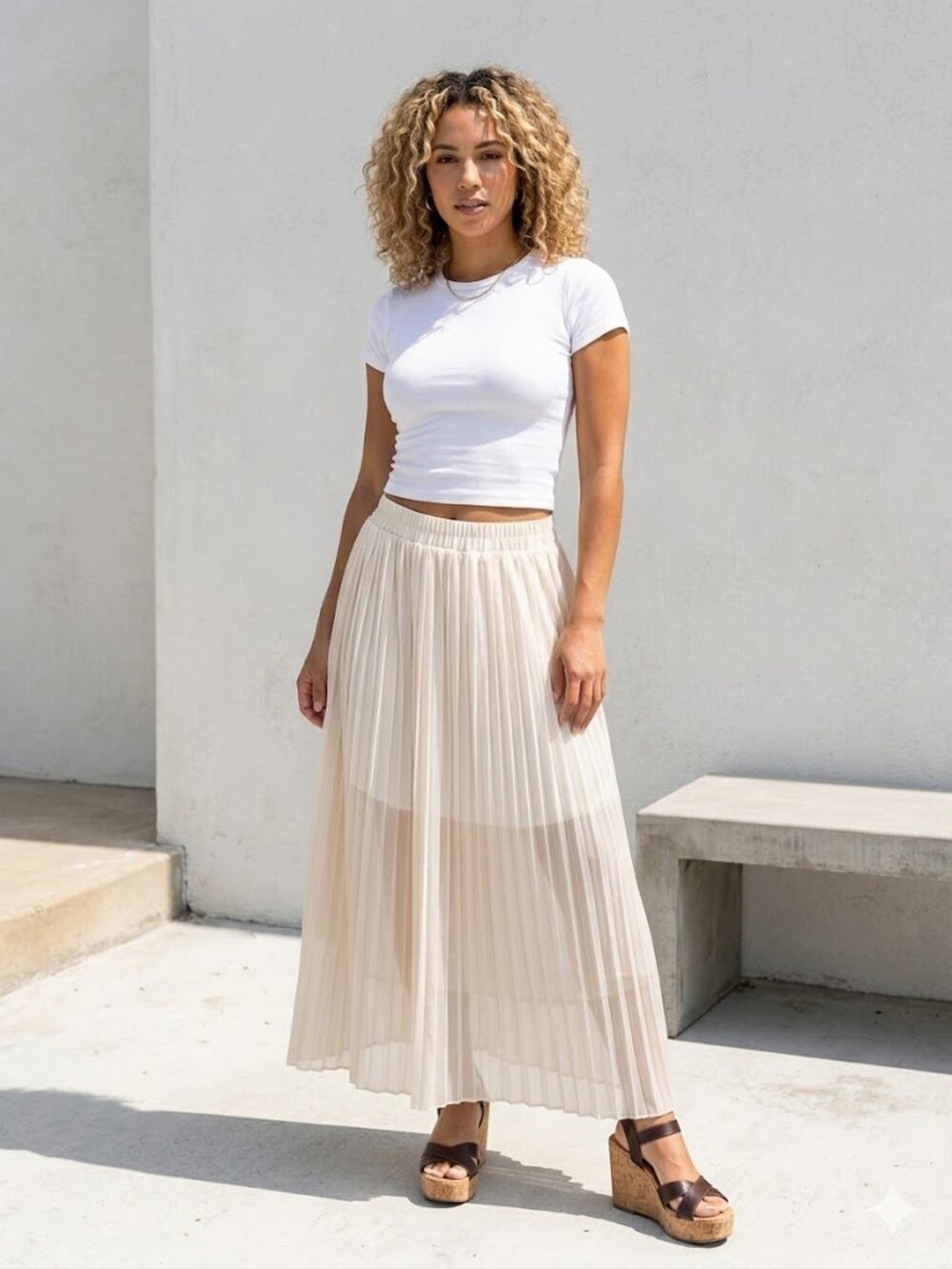 H&M Maxi Skirt Size Small Cream Pleated Summer Skirt Chic Bohemian Western